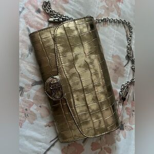 Lauren Ralph Lauren Gold Croc-Embossed Clutch